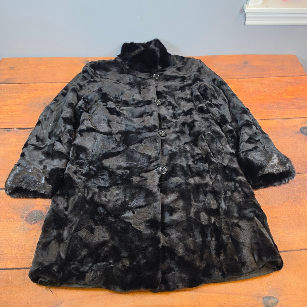 Peter Mark Reversible Mink Fur Coat Womens Black Fair Stains Button Flaw Luxury
